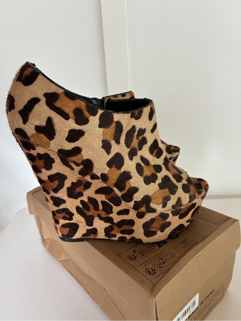 Steve Madden Leopard Print Peep-Toe Wedge Booties - NO BOX - Picture 2 of 7